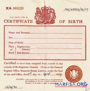 Printable England Register Office birth certificate template